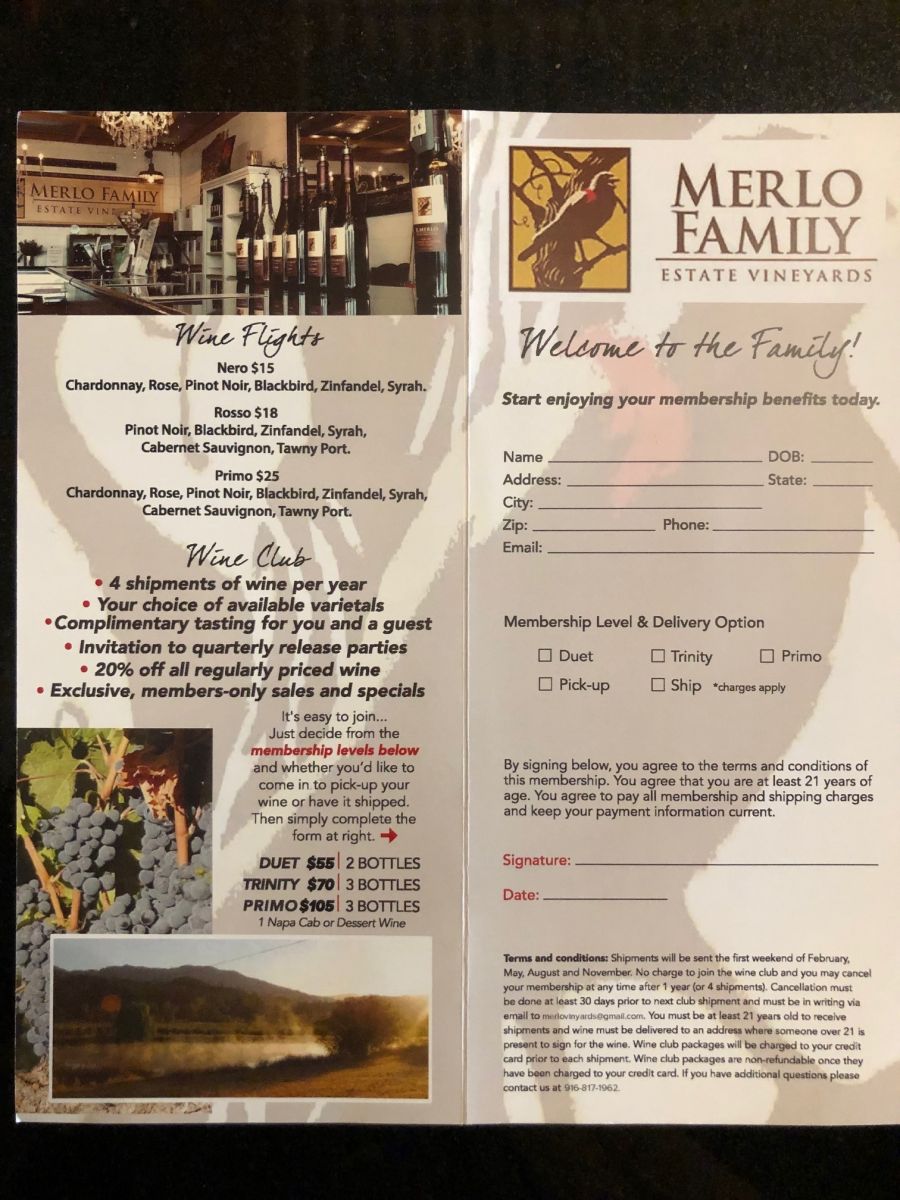 Merlo Family Vineyards Tasting Room club