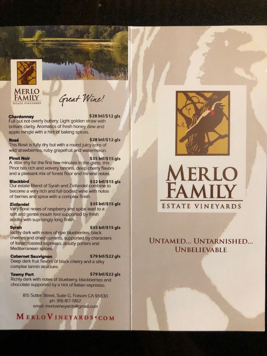 Merlo Family Vineyards Tasting Room flyer